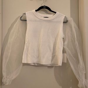 Majorelle White Puff Mesh Sleeve Top